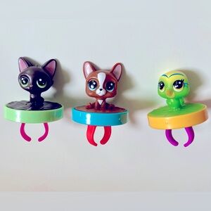 LPS Rings Set of 3 Littlest Pet Shop Rings Cat Ring Dog Ring Bird Ring Toy Rings